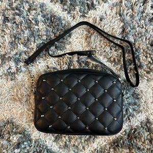 NWT Black Rebecca Minkoff silver stud diamond quilt crossbody purse